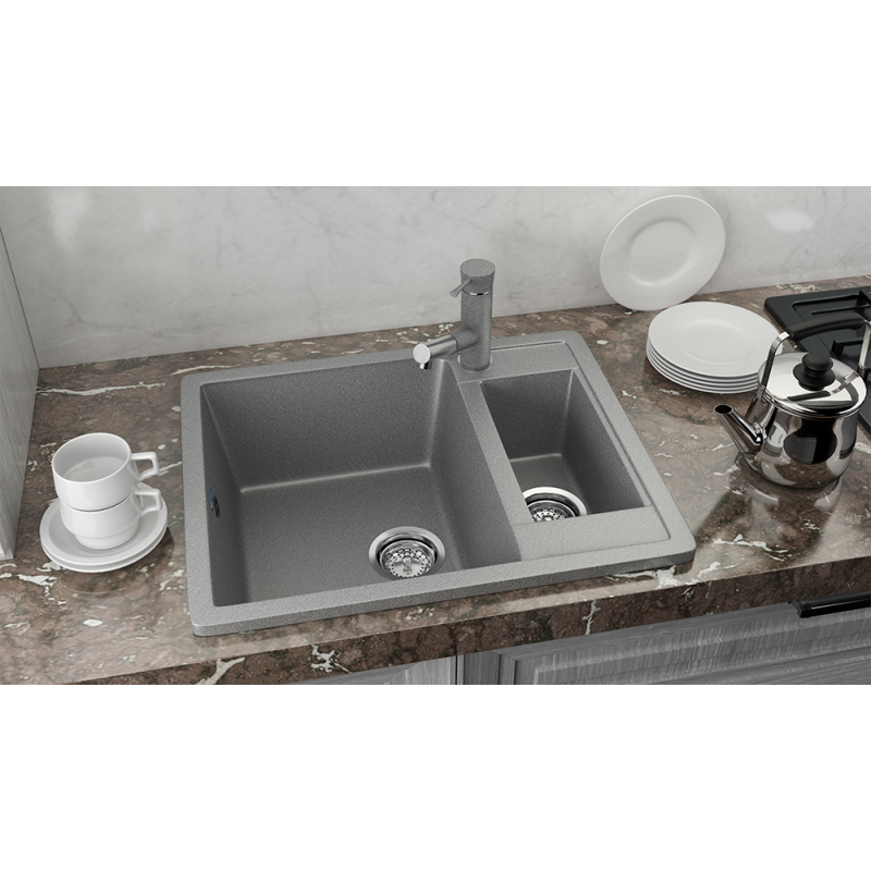 Кухонная мойка двухсекционная 60х50см графит ULGRAN Classic U-106-342
