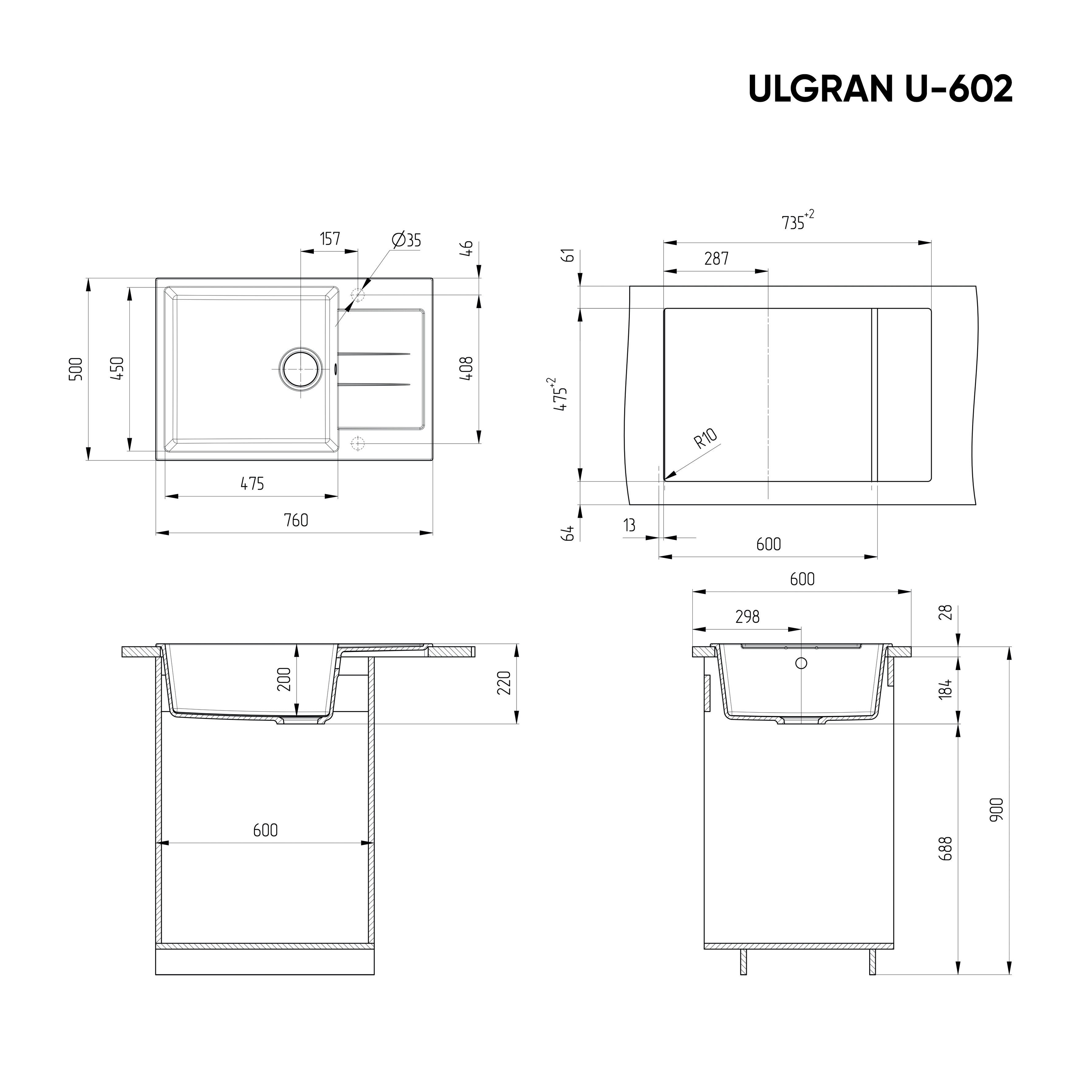Кухонная мойка с крылом 76х50см бежевая ULGRAN Classic U-602-328