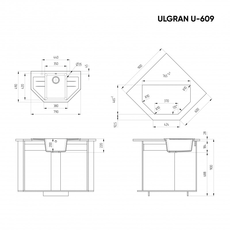 Кухонная мойка 79х49см бежевая ULGRAN Classic U-609-328