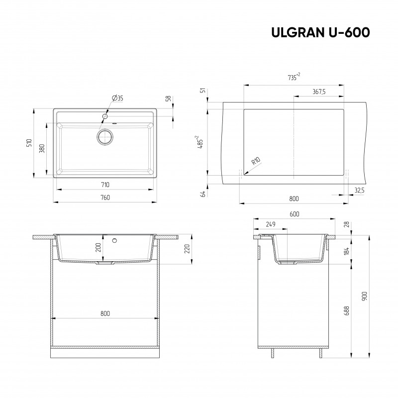 Кухонная мойка 76х51см бежевая ULGRAN Classic U-600-328