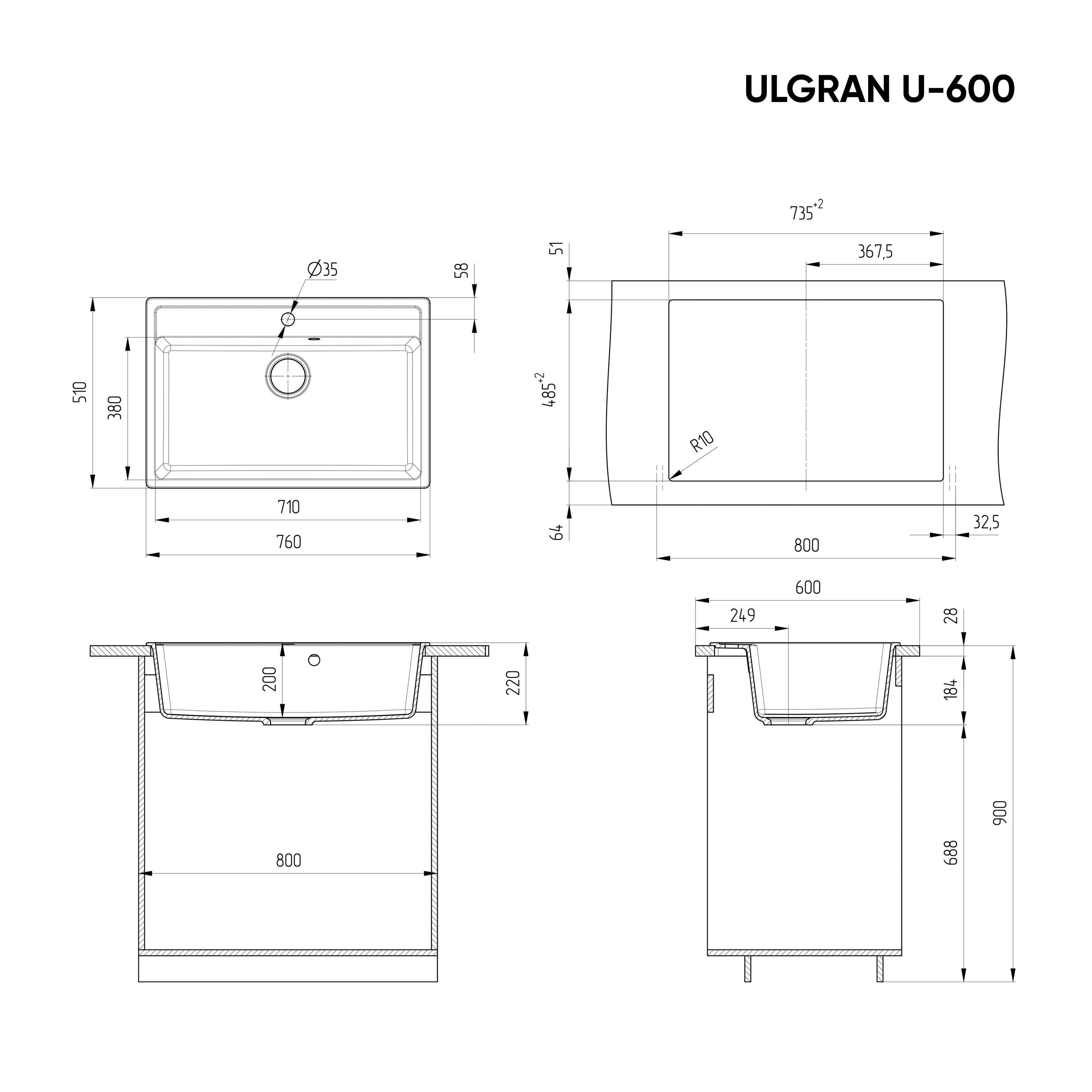 Кухонная мойка 76х51см бежевая ULGRAN Classic U-600-328