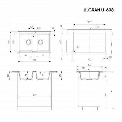 Кухонная мойка двухсекционная 77х50см терракот ULGRAN Classic U-608-307
