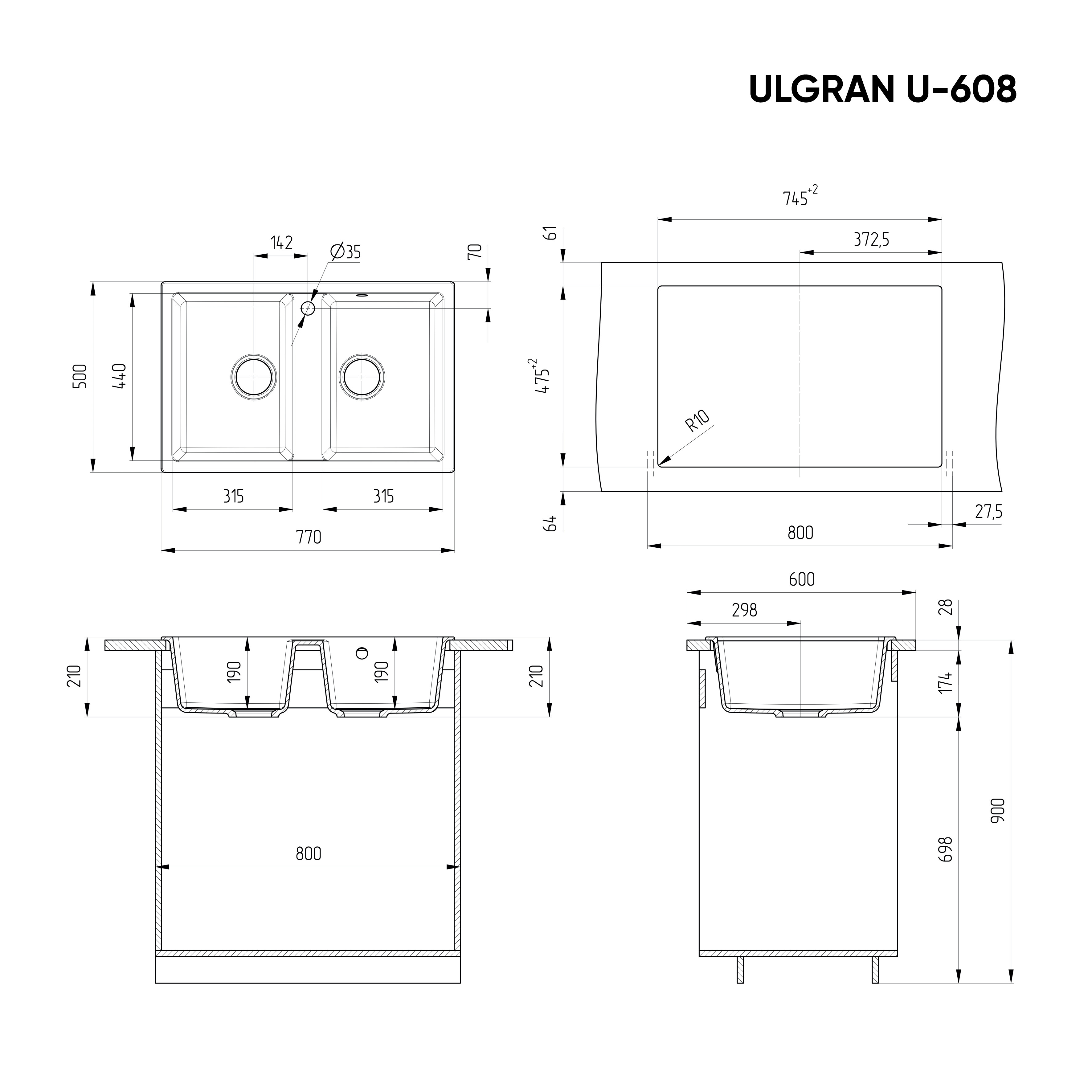 Кухонная мойка двухсекционная 77х50см терракот ULGRAN Classic U-608-307