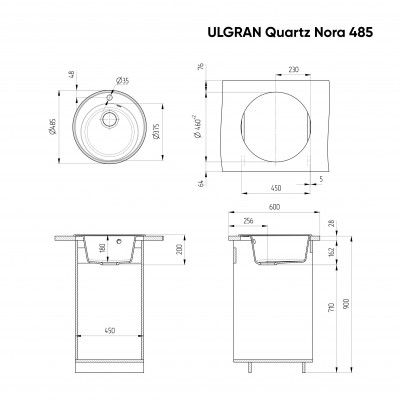 Кухонная мойка 48.5см десерт ULGRAN Quartz 485-03