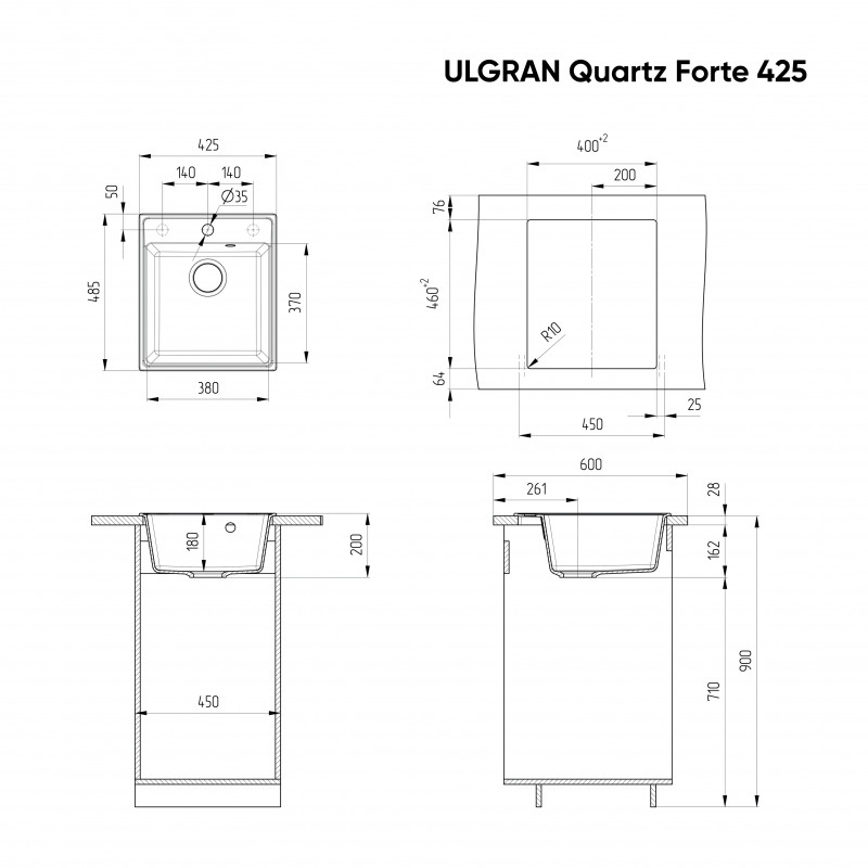 Кухонная мойка 42х48см жасмин ULGRAN Quartz 425-01