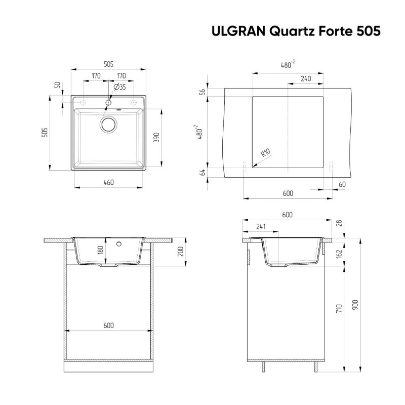 Кухонная мойка 50х46см жасмин ULGRAN Quartz 460-01