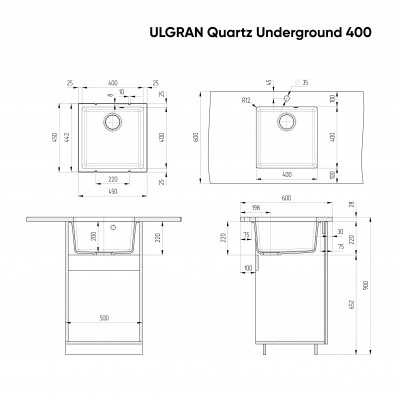 Кухонная мойка 45х45см лен ULGRAN Quartz 400-02