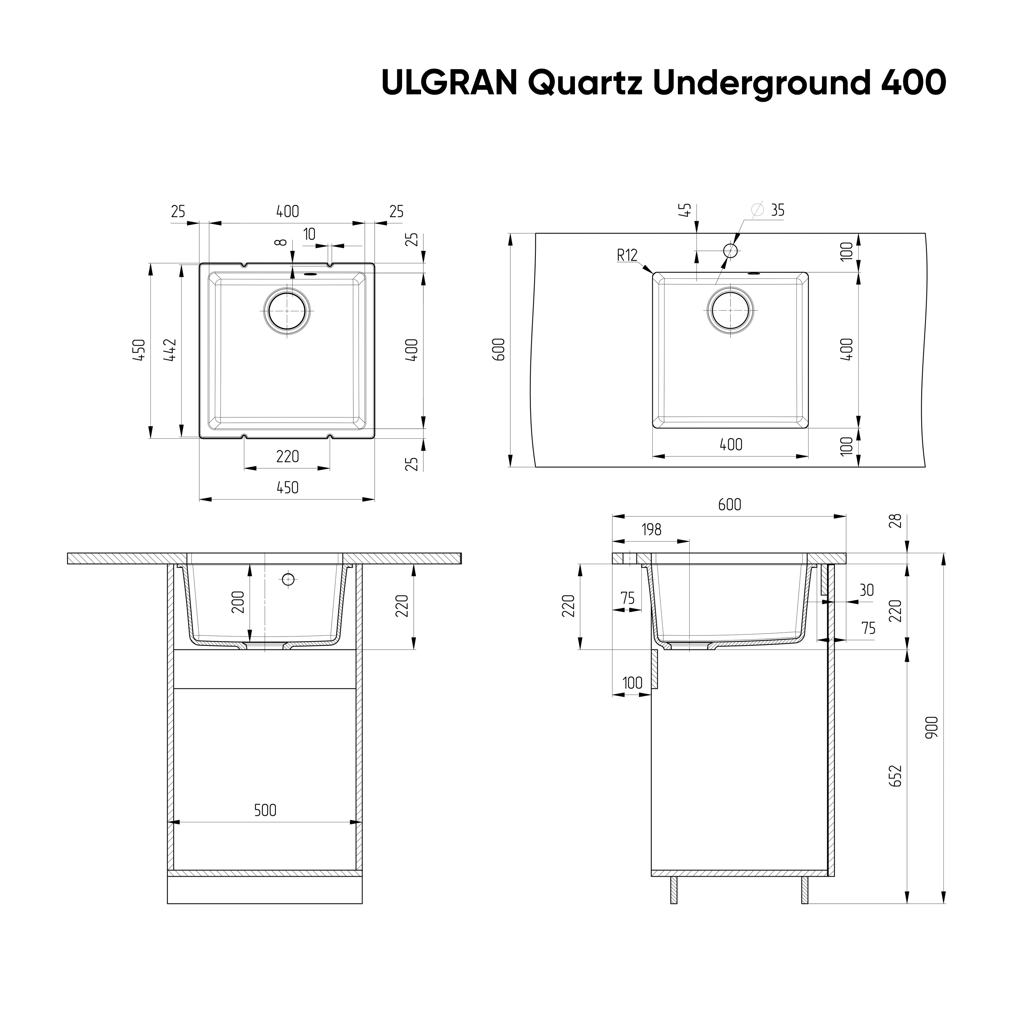 Кухонная мойка 45х45см лен ULGRAN Quartz 400-02