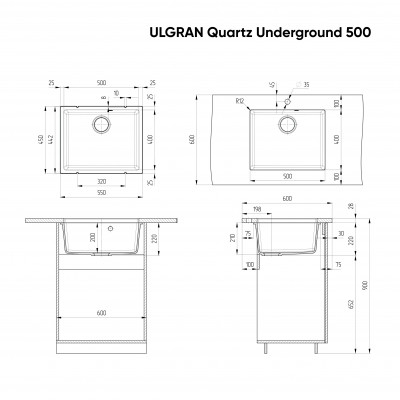 Кухонная мойка 55х45см жасмин ULGRAN Quartz 500-01