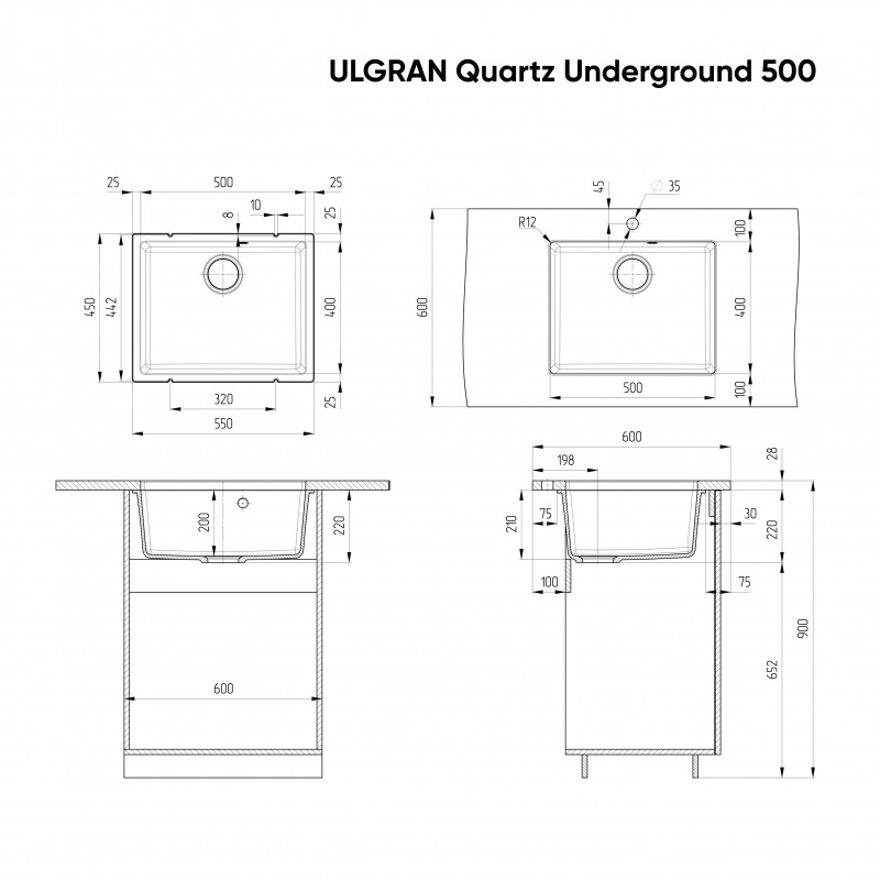 Кухонная мойка 55х45см жасмин ULGRAN Quartz 500-01