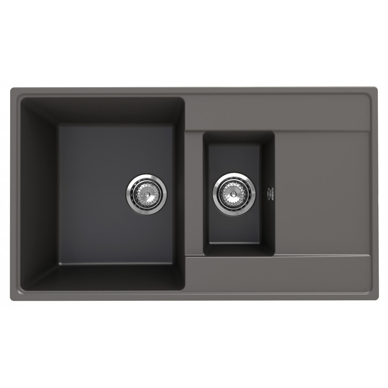 Кухонная мойка двухсекционная 86х50см асфальт ULGRAN Quartz Prima 860-09