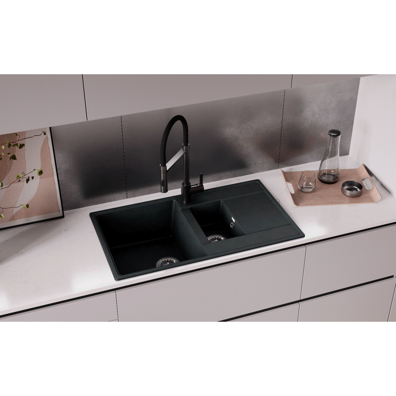 Кухонная мойка двухсекционная 86х50см асфальт ULGRAN Quartz Prima 860-09