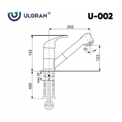 Смеситель для раковины с выдвижной лейкой черный Ulgran U-002-308