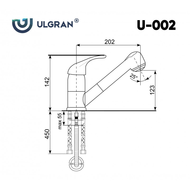 Смеситель для раковины с выдвижной лейкой серый Ulgran U-002-310