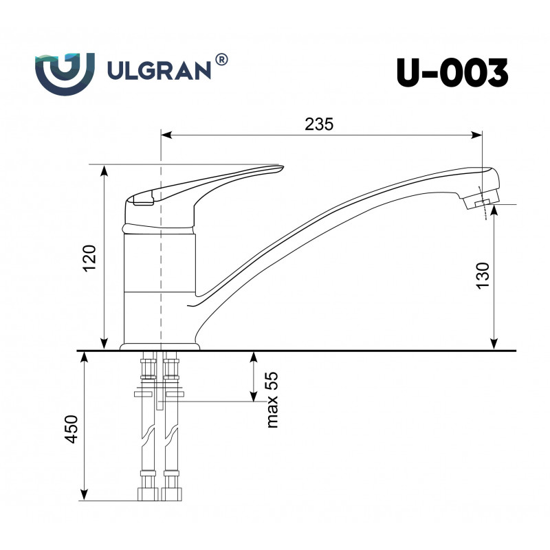 Смеситель для раковины серый Ulgran U-003-310