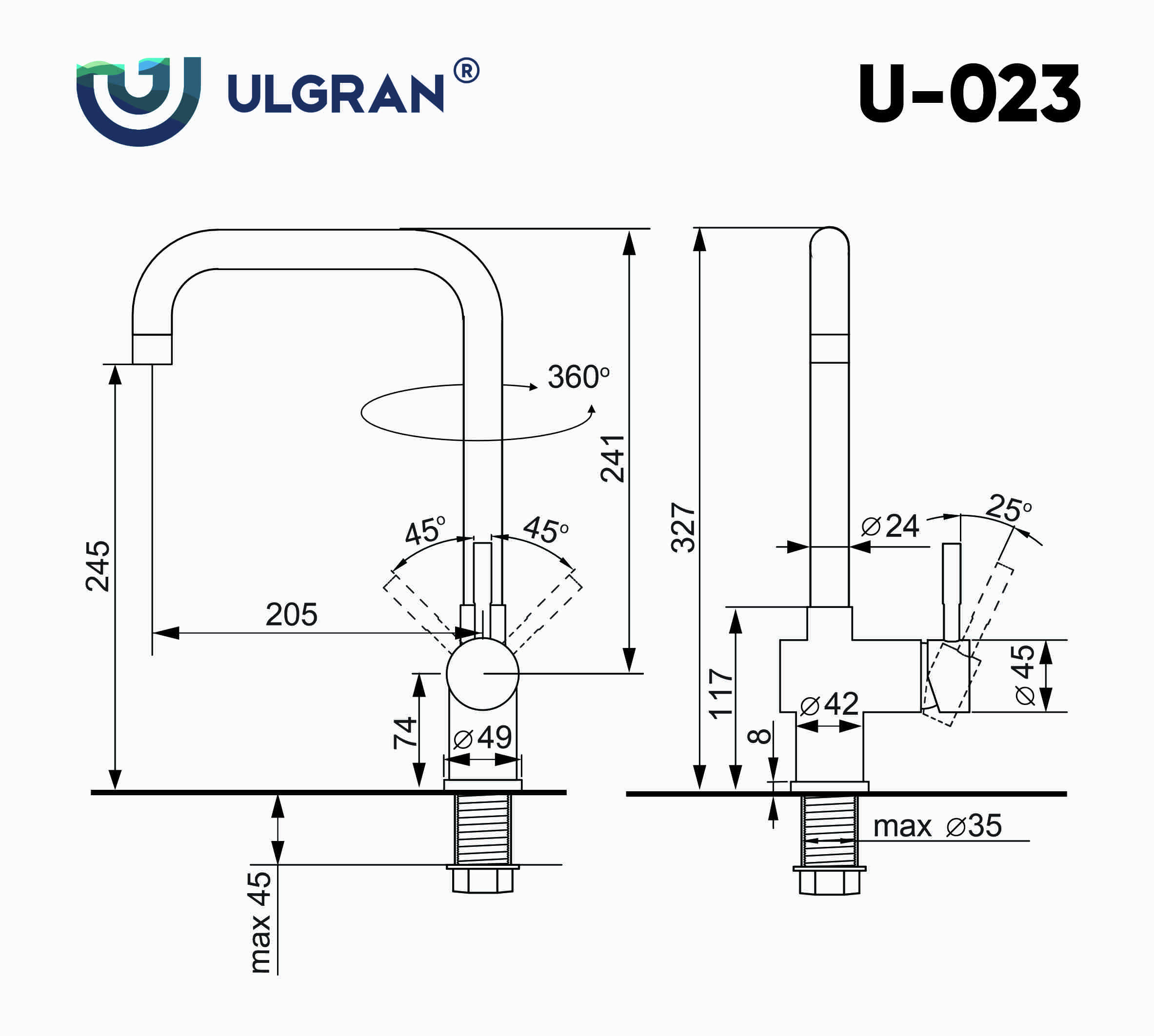 Смеситель для раковины серый Ulgran U-023-310