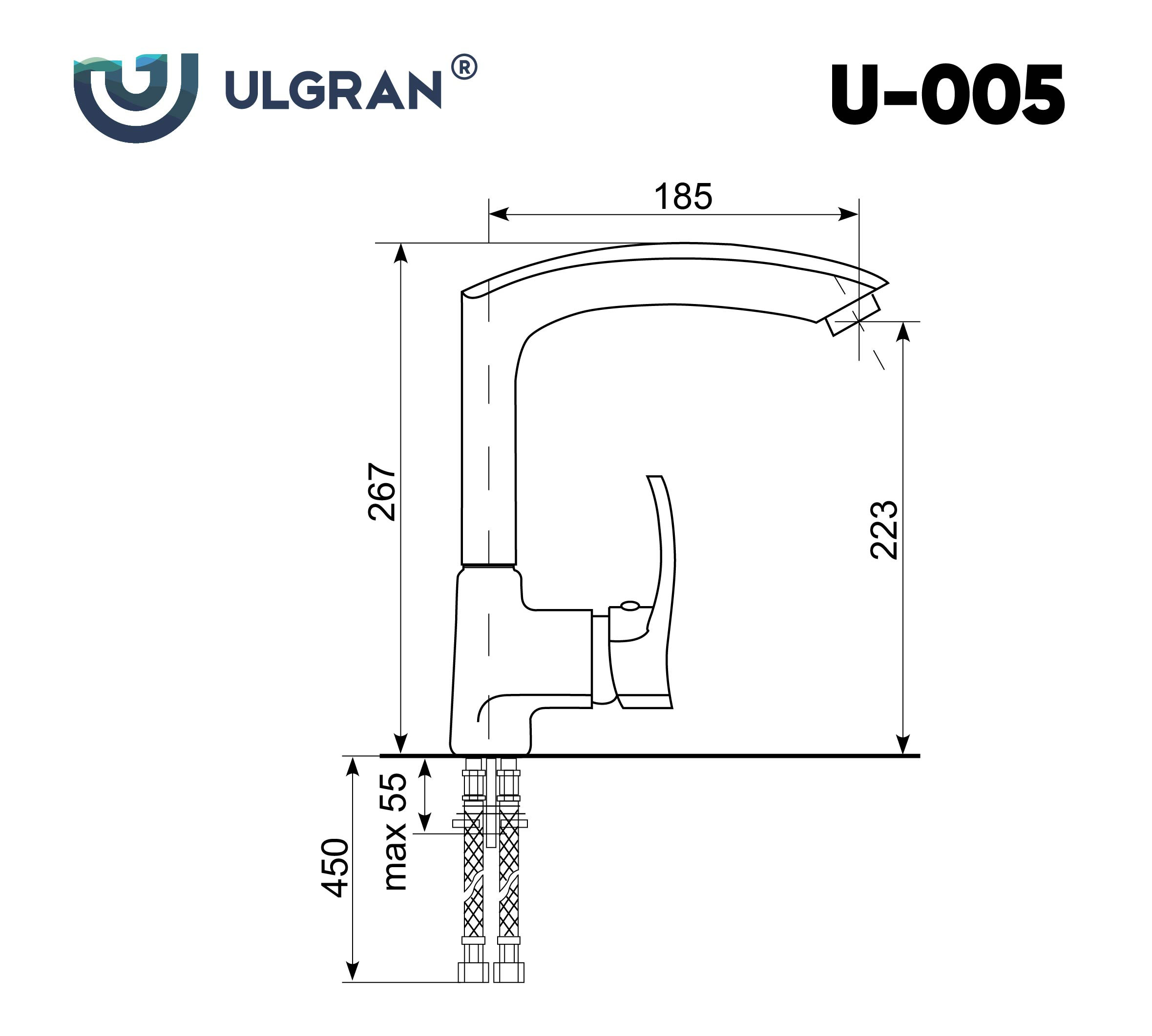 Смеситель для раковины ультра черный Ulgran U-005-344