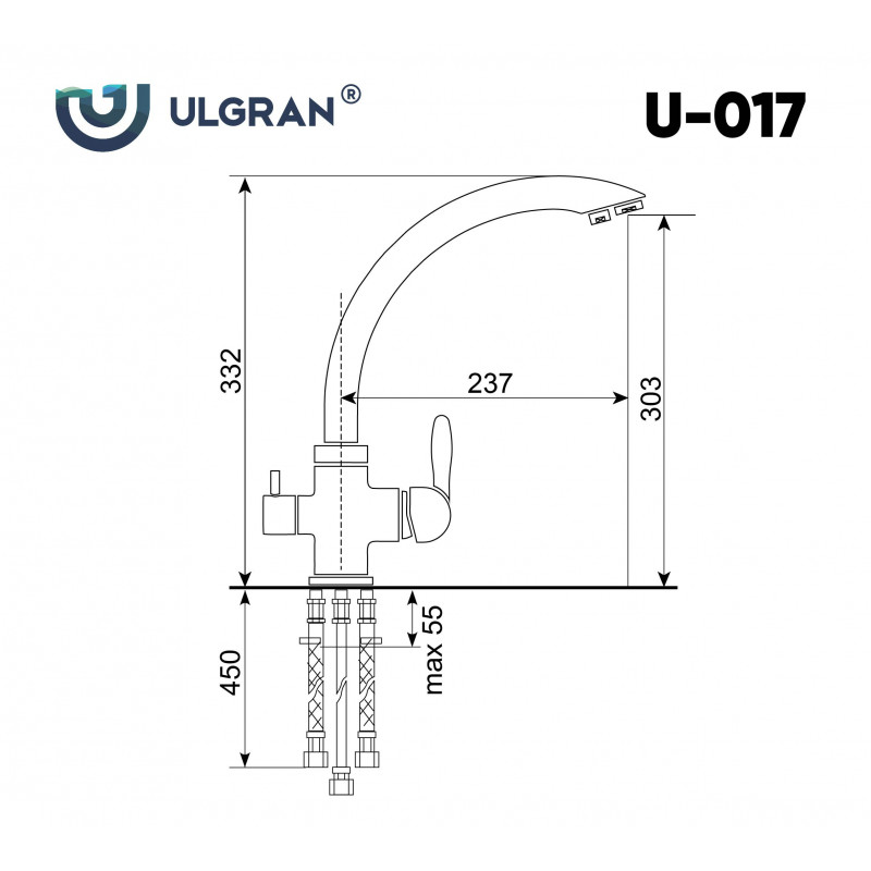 Смеситель для раковины серый Ulgran U-017-310