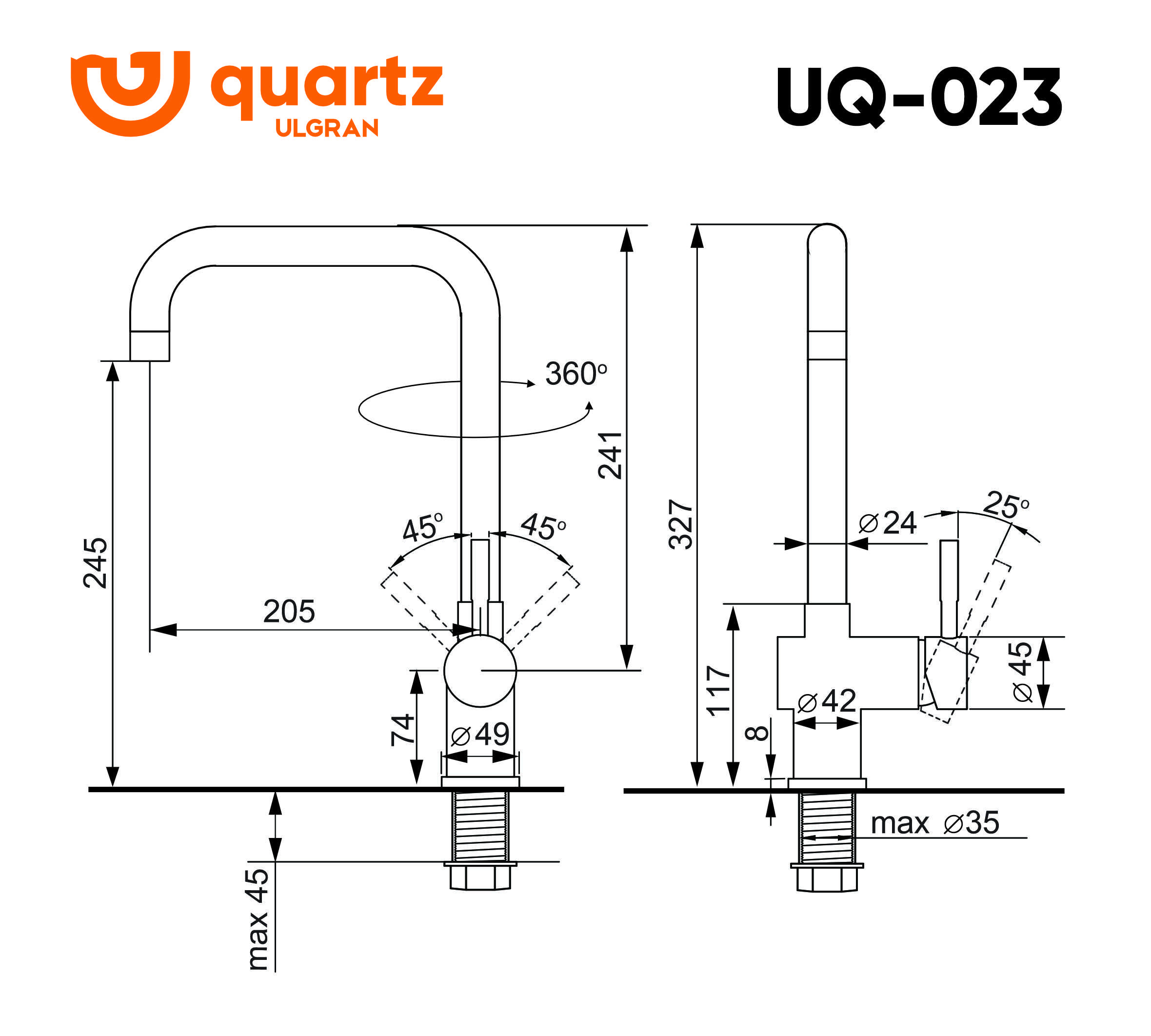 Смеситель для раковины асфальт Ulgran Quartz UQ-023-09