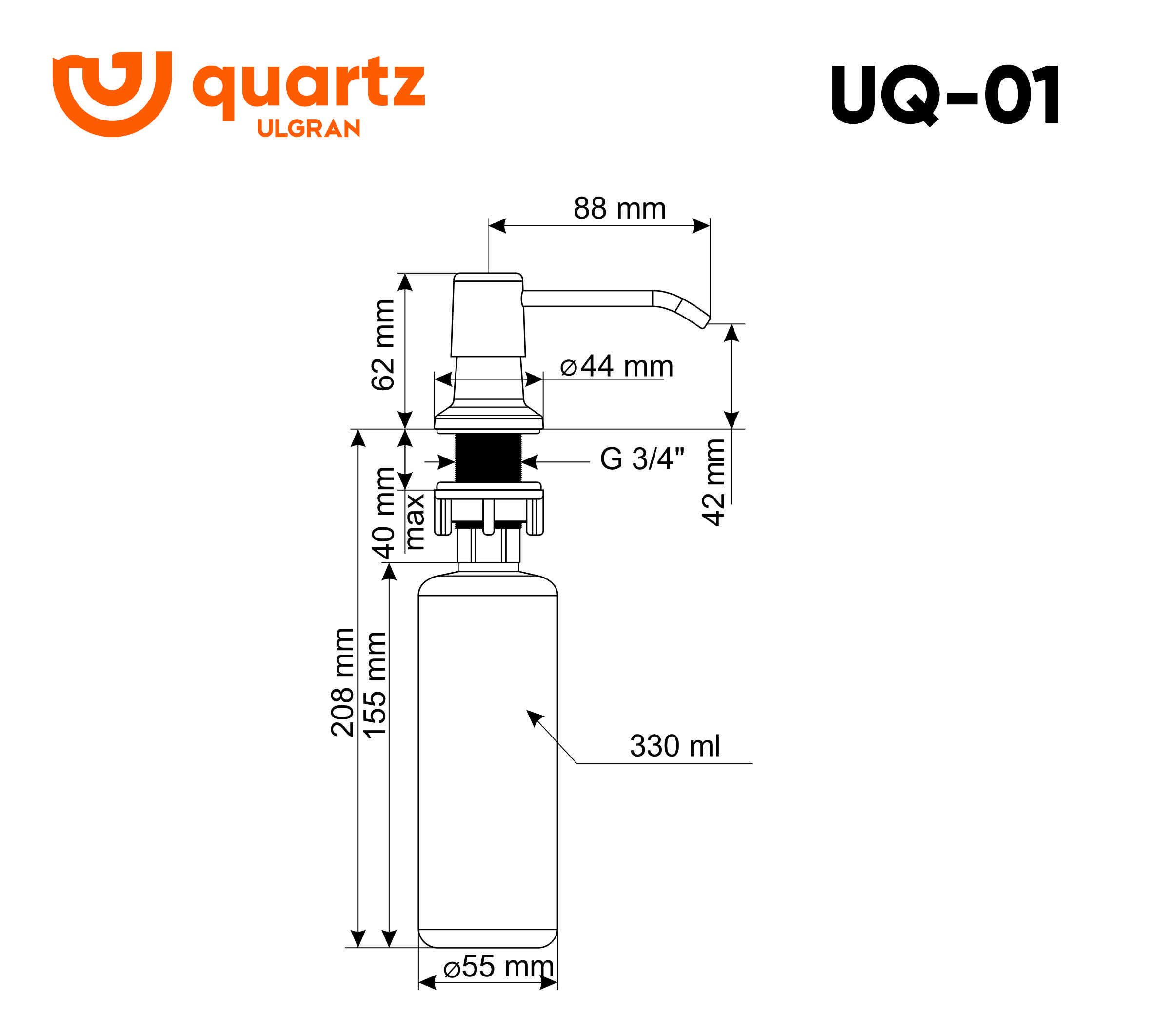 Дозатор для жидкого мыла встраиваемый жасмин Ulgran Quartz UQ-01-01