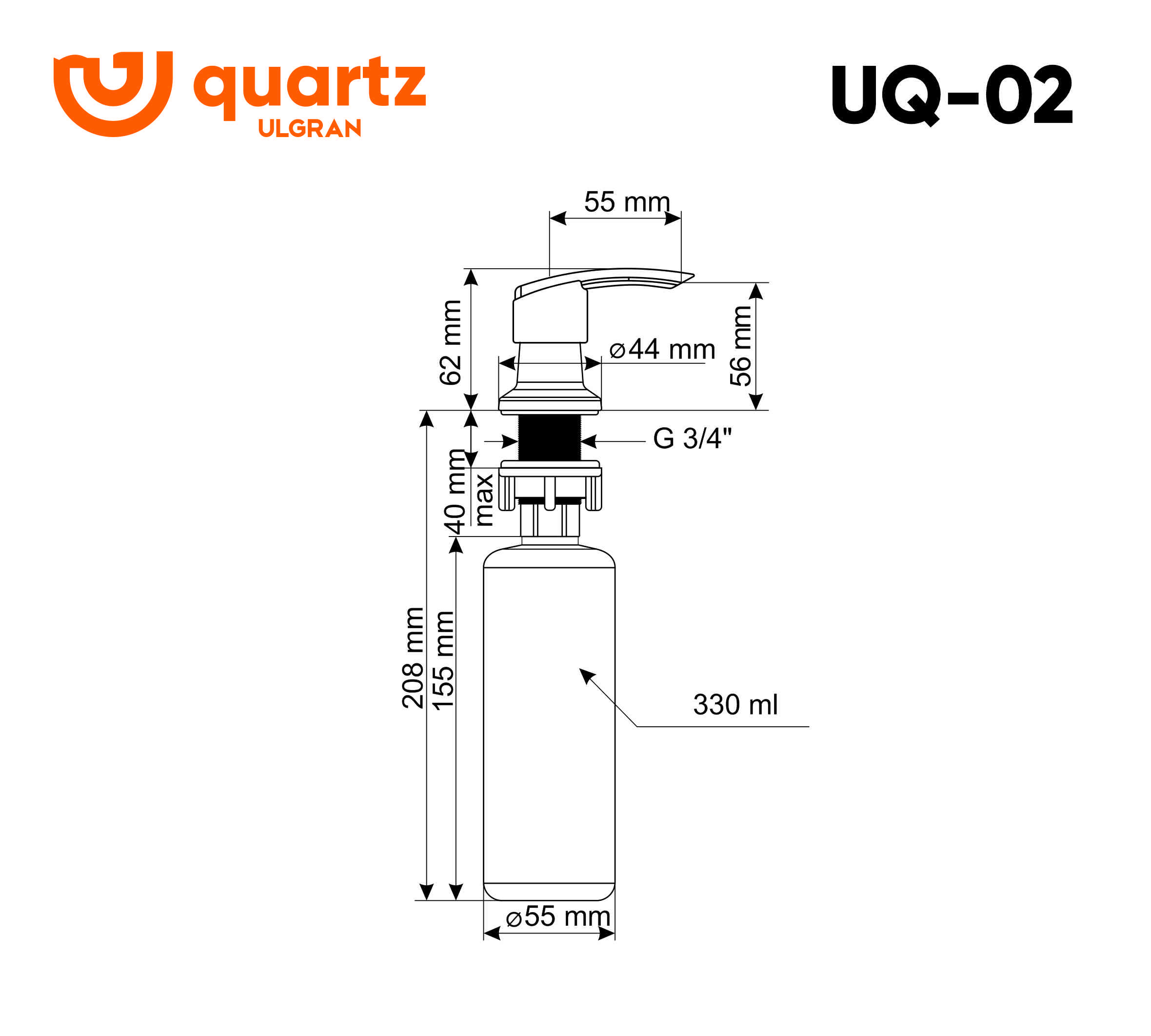 Дозатор для жидкого мыла встраиваемый трюфель Ulgran Quartz UQ-02-06