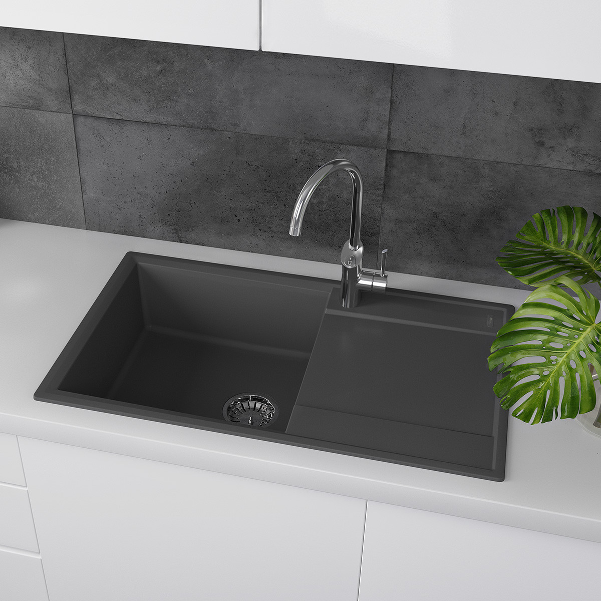Кухонная мойка с крылом 84х50см серый шелк Lemark Imandra 840