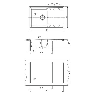 Кухонная мойка с крылом 76х50см серая Lemark Imandra 760
