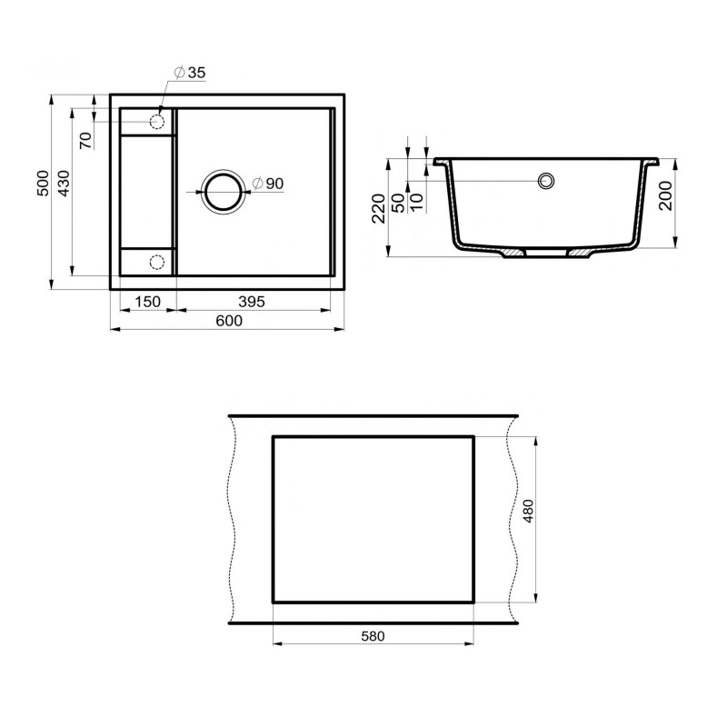 Кухонная мойка с крылом 60х50см белая Point Римо PN3010W