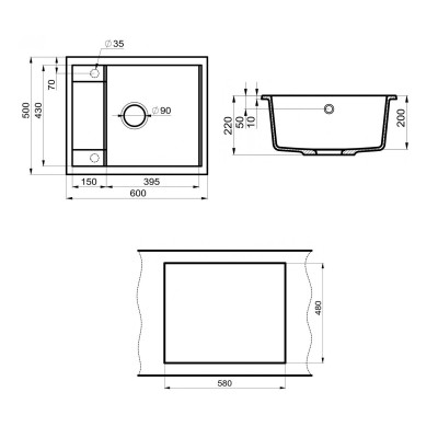 Кухонная мойка с крылом 60х50см бежевая Point Римо PN3010BG