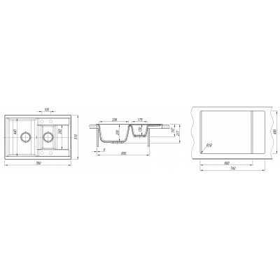 Кухонная мойка с дополнительной чашей 76х51см дюна Florentina АСТРА 25.065.D0760.402