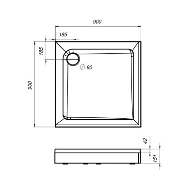 Душевой поддон акриловый 90x90 Am.pm Gem W90T-403-090W белый с сифоном, экраном и каркасом