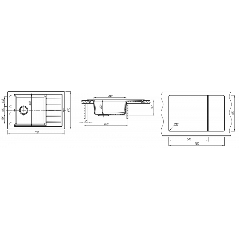 Кухонная мойка с крылом 78х51см песочная Florentina ЛИПСИ 20.275.D0780.107