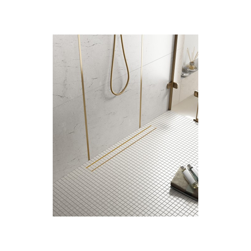 Душевой лоток TIMO Drain System 1000 с двусторонней панелью "plate" под плитку, Золото матовое