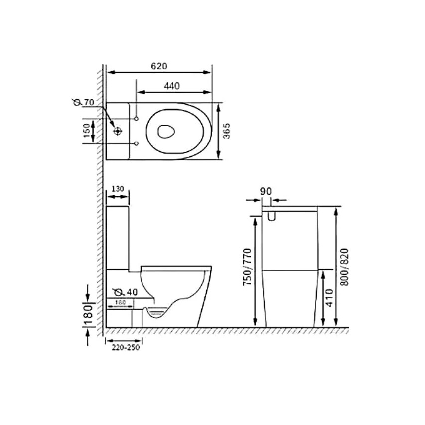 Унитаз-компакт 37х70х83.5см белый SantiLine SL-5013