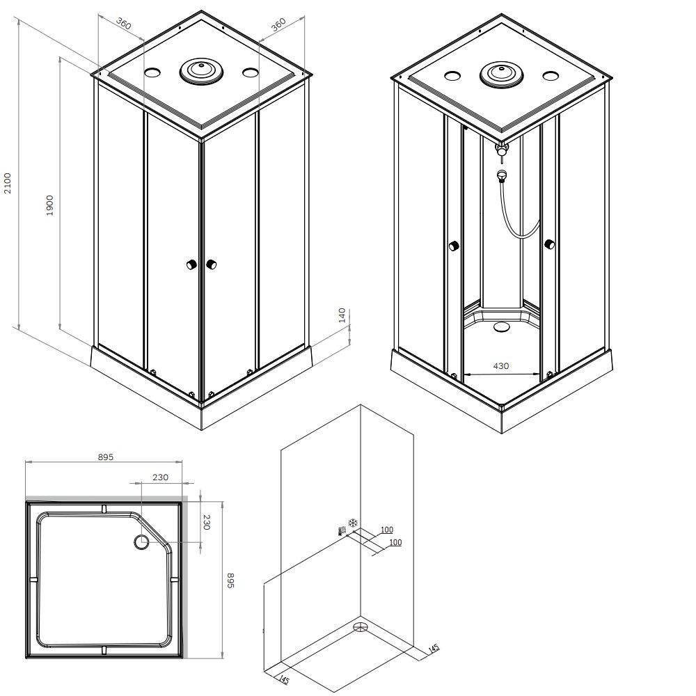 Душевая кабина черная 90x90см без гидромассажа Am.pm X-Joy W94C-403-090BT