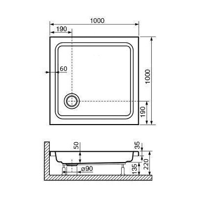 Душевой поддон квадратный RGW STYLE 800x800x220 с ножками