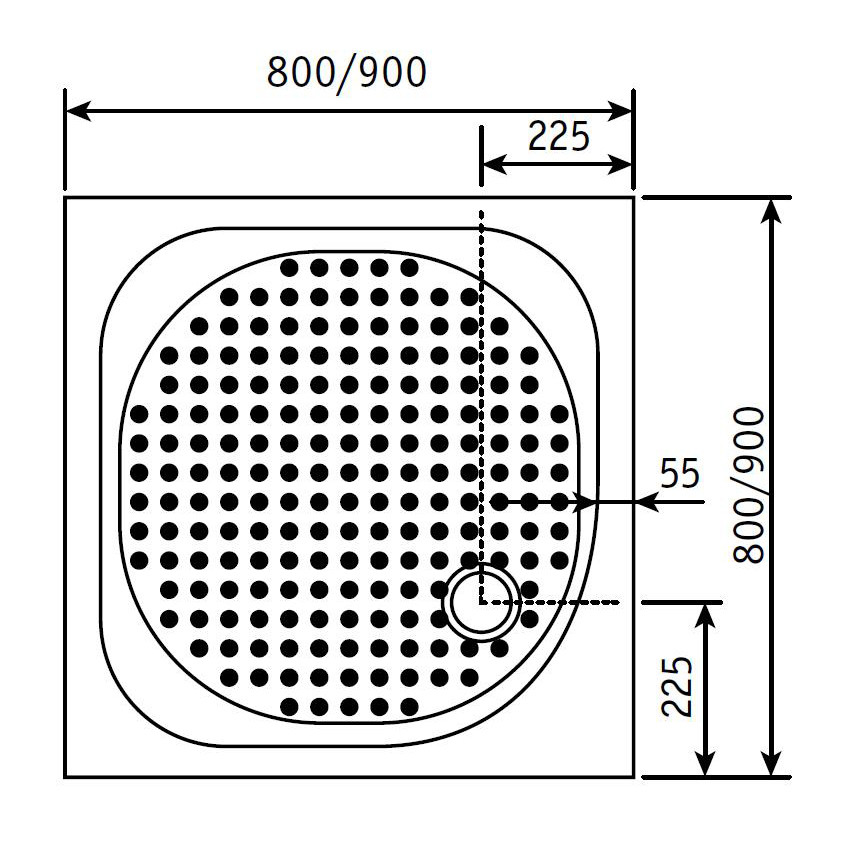 Душевой поддон квадратный RGW LUX/TN 800x800x160 с литым экраном и ножками