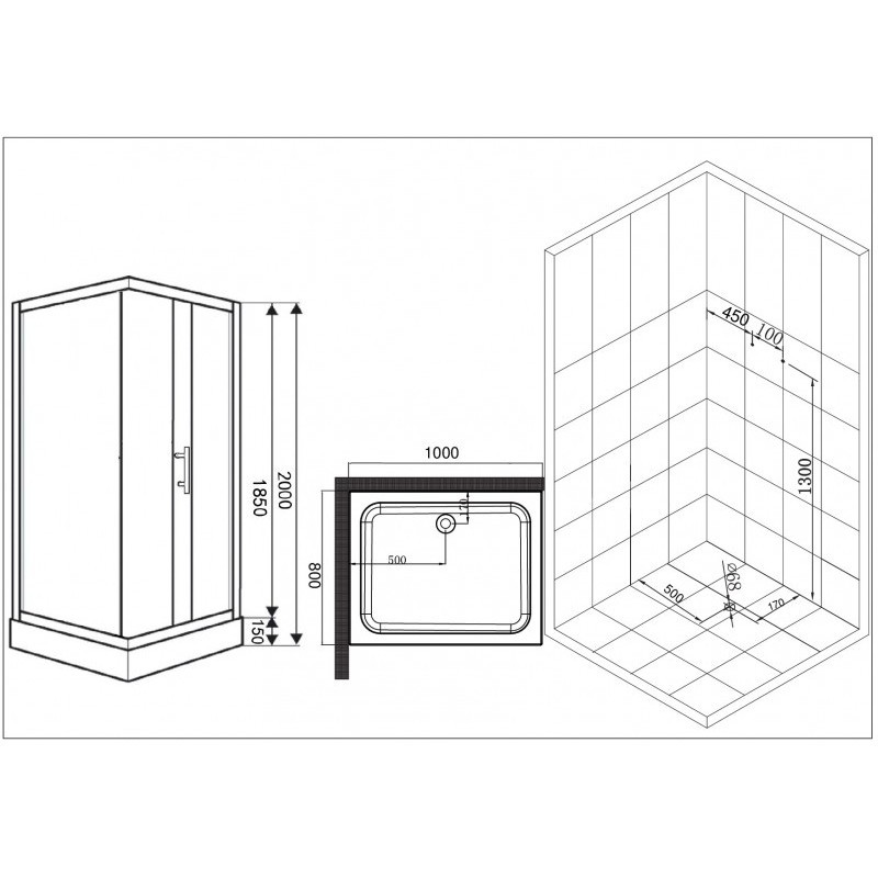 Душевой уголок хром 100x80см Esbano ESUGR8022