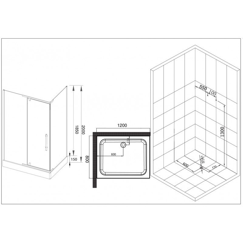 Душевой уголок хром 120x80см Esbano ESUGR8180