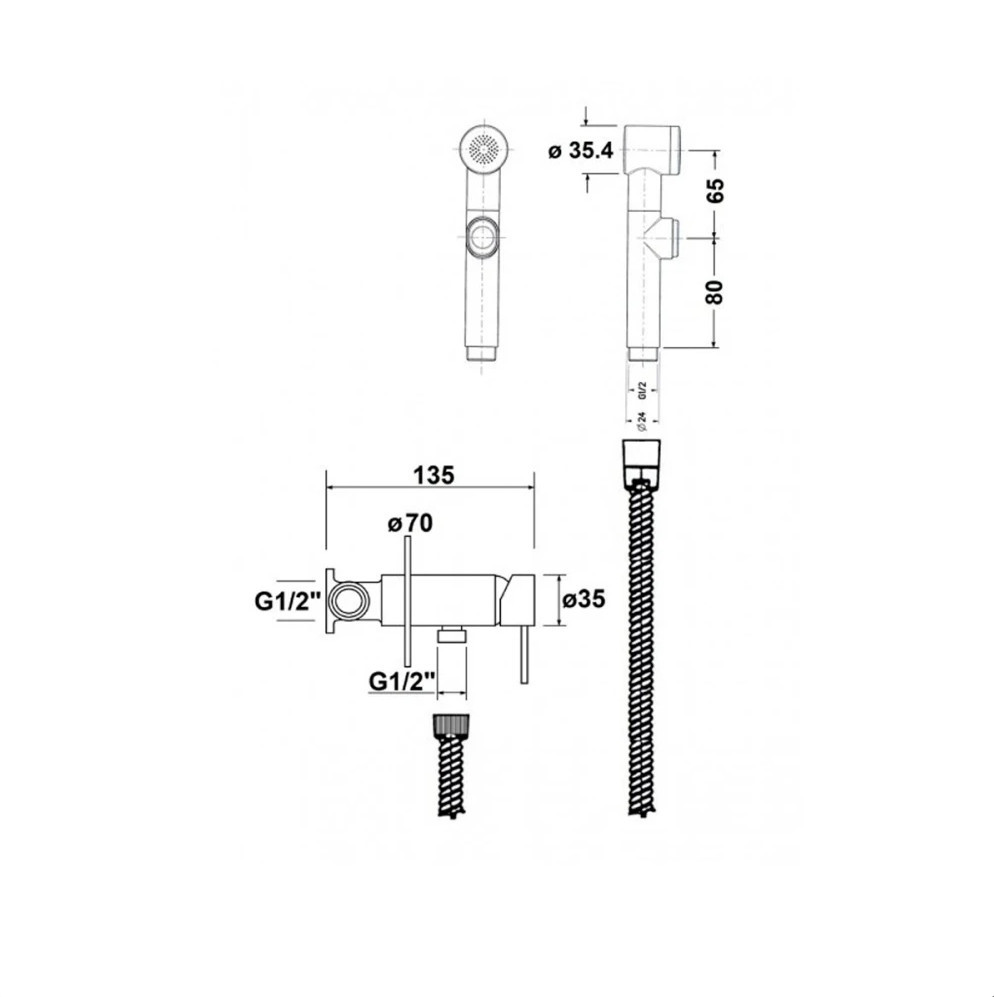 Гигиенический душ с держателем хром AQUAme Standart AQM6001CR