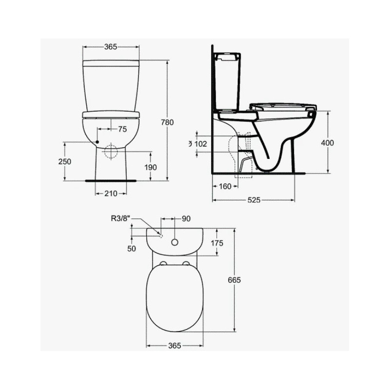 Унитаз-компакт горизонтальный выпуск 2/реж слив микролифт CONNECT CLASSIC Ideal Standard