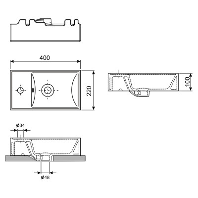 Накладная или подвесная раковина 400 x 220 x 100 WC Area 151802000