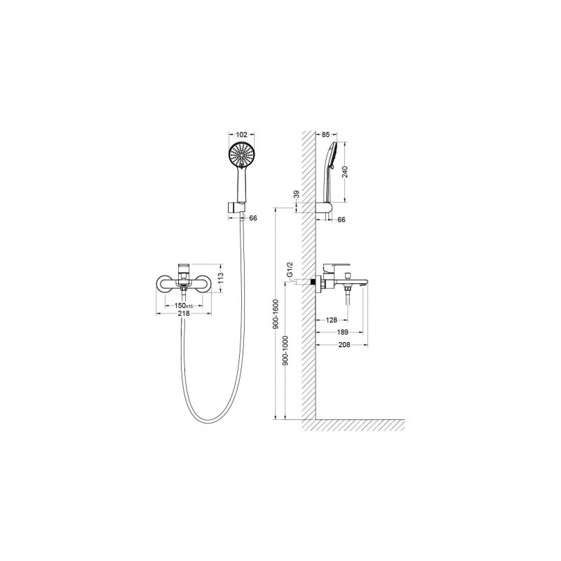 Смеситель для ванны с ручным душем хром Aquatek Лира AQ1449CR