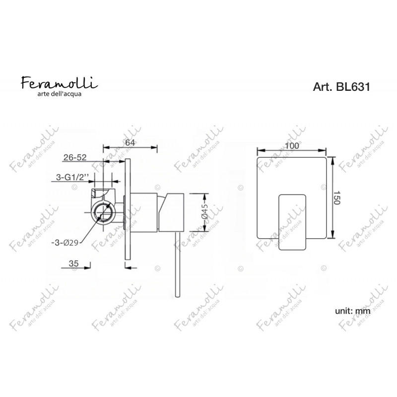 Смеситель для душа встраиваемый черный Feramolli BL631