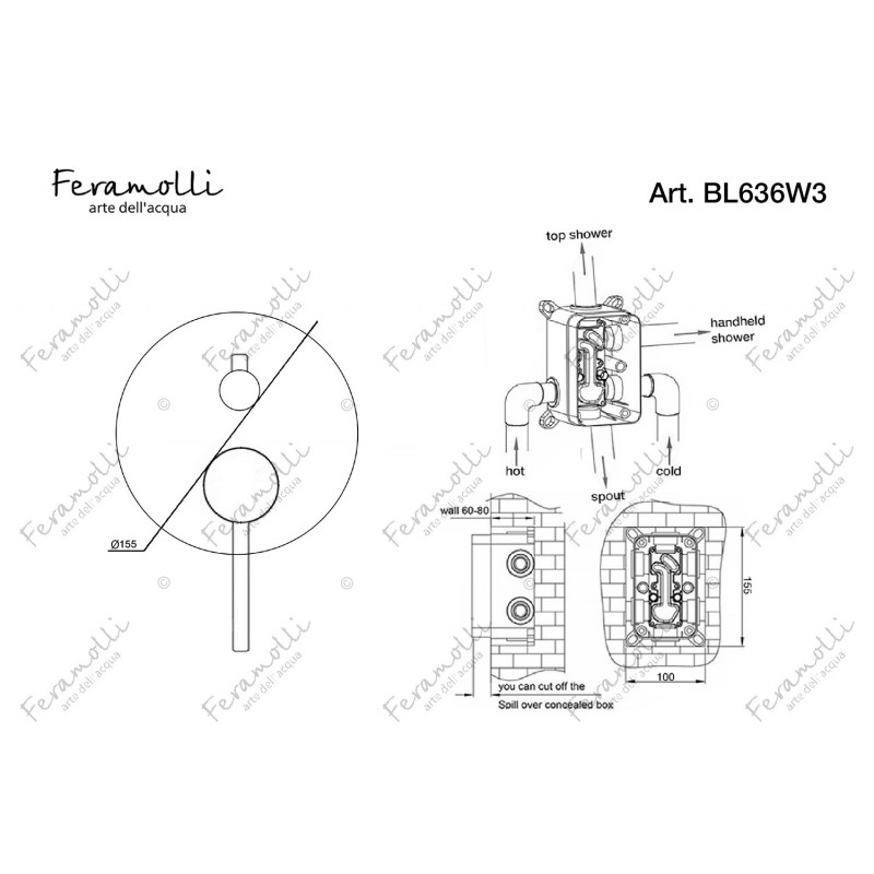 Смеситель для душа встраиваемый черный Feramolli BL636W3