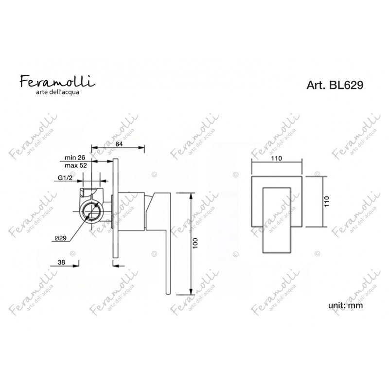 Смеситель для душа встраиваемый черный Feramolli BL629