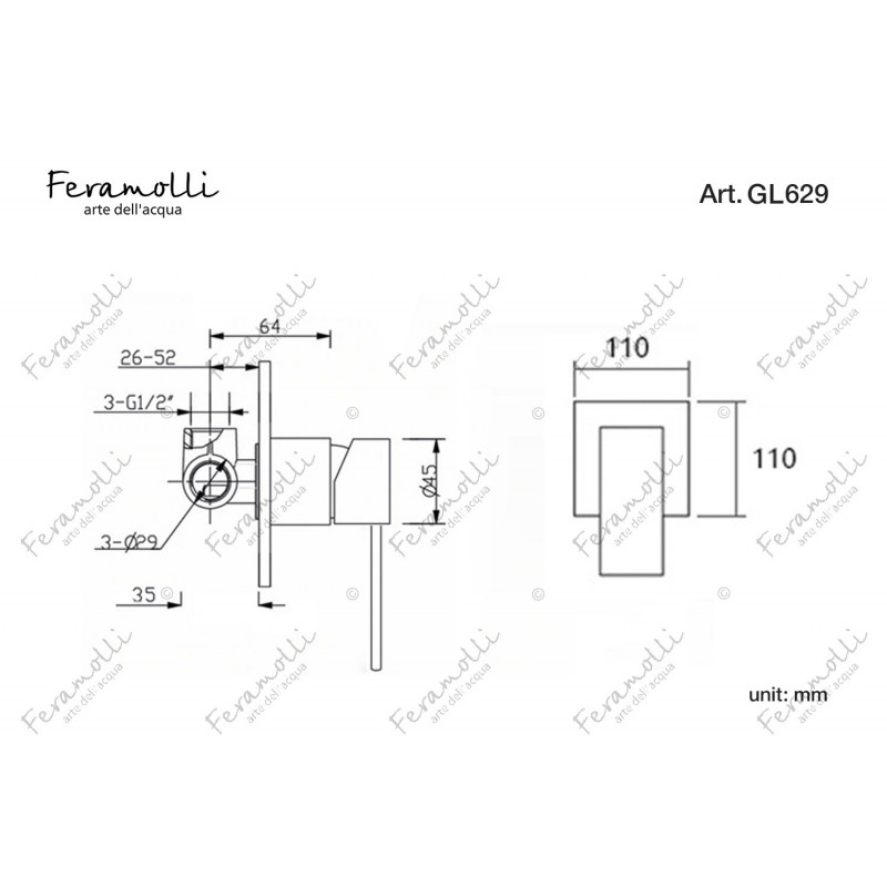 Смеситель для душа встраиваемый золото Feramolli GL629