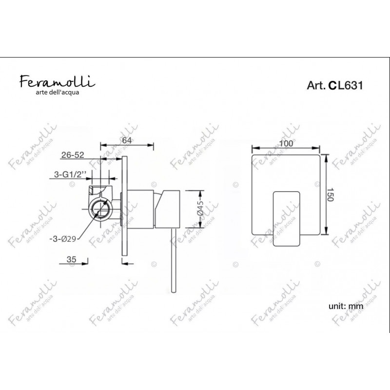 Смеситель для душа встраиваемый хром Feramolli CL631