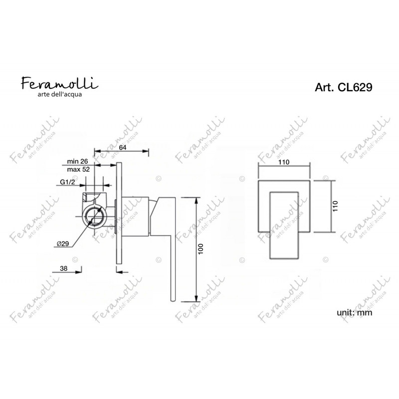 Смеситель для душа встраиваемый хром Feramolli CL629
