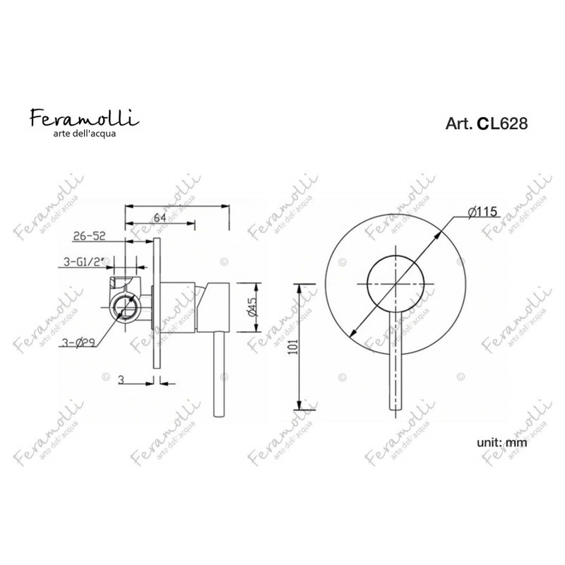 Смеситель для душа встраиваемый хром Feramolli CL628